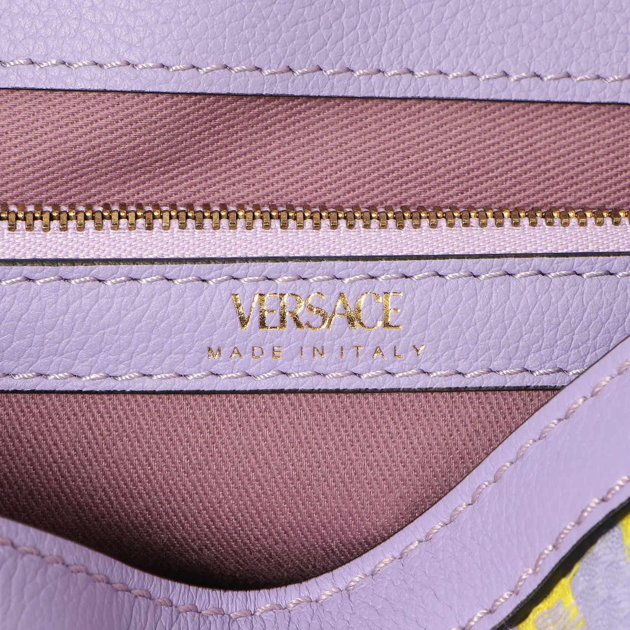 Versace Lilac Yellow Calfskin Canvas Houndstooth Medium La Medusa Top Handle Bag - Image 9