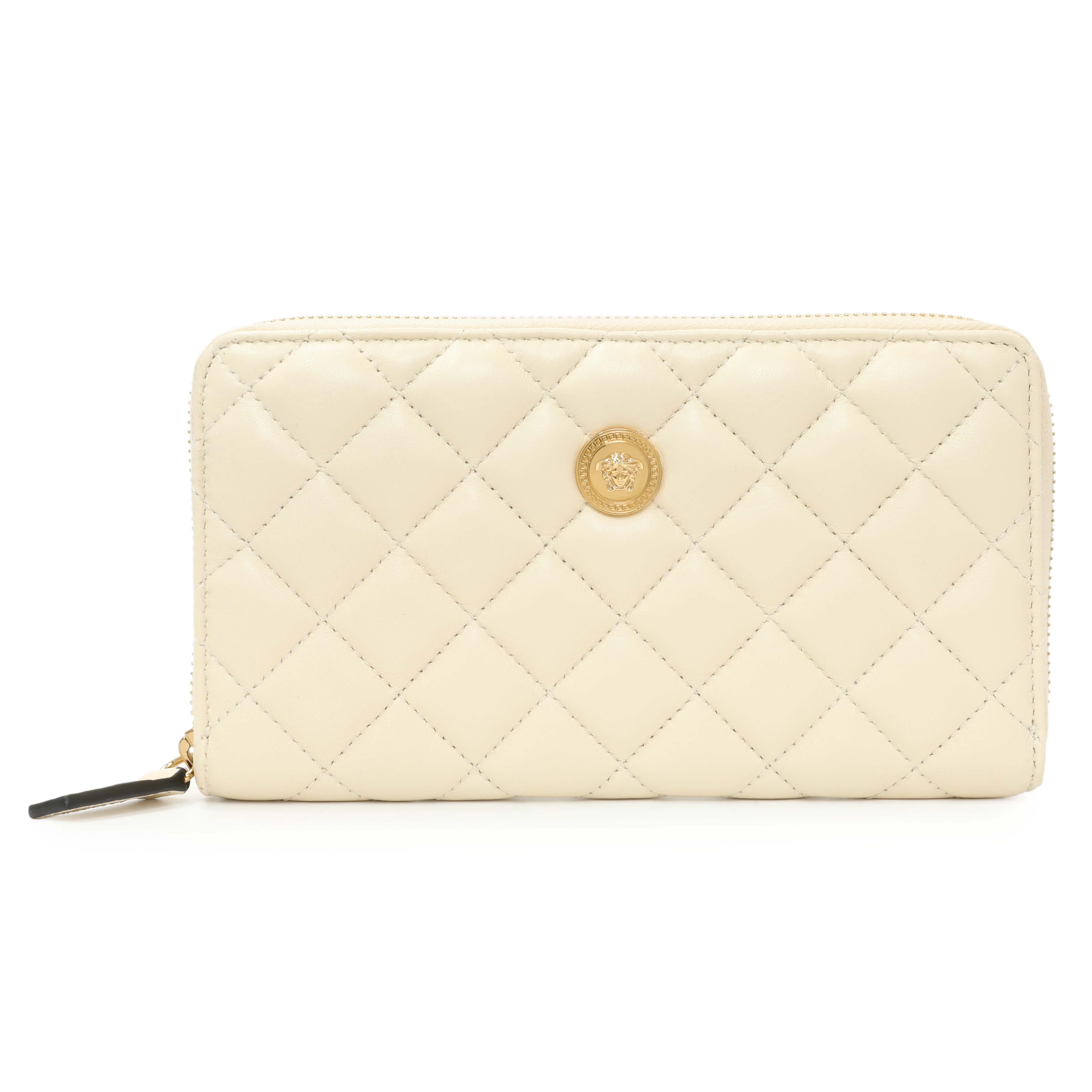 Versace White Nappa Quilted La Medusa Zip Around Wallet