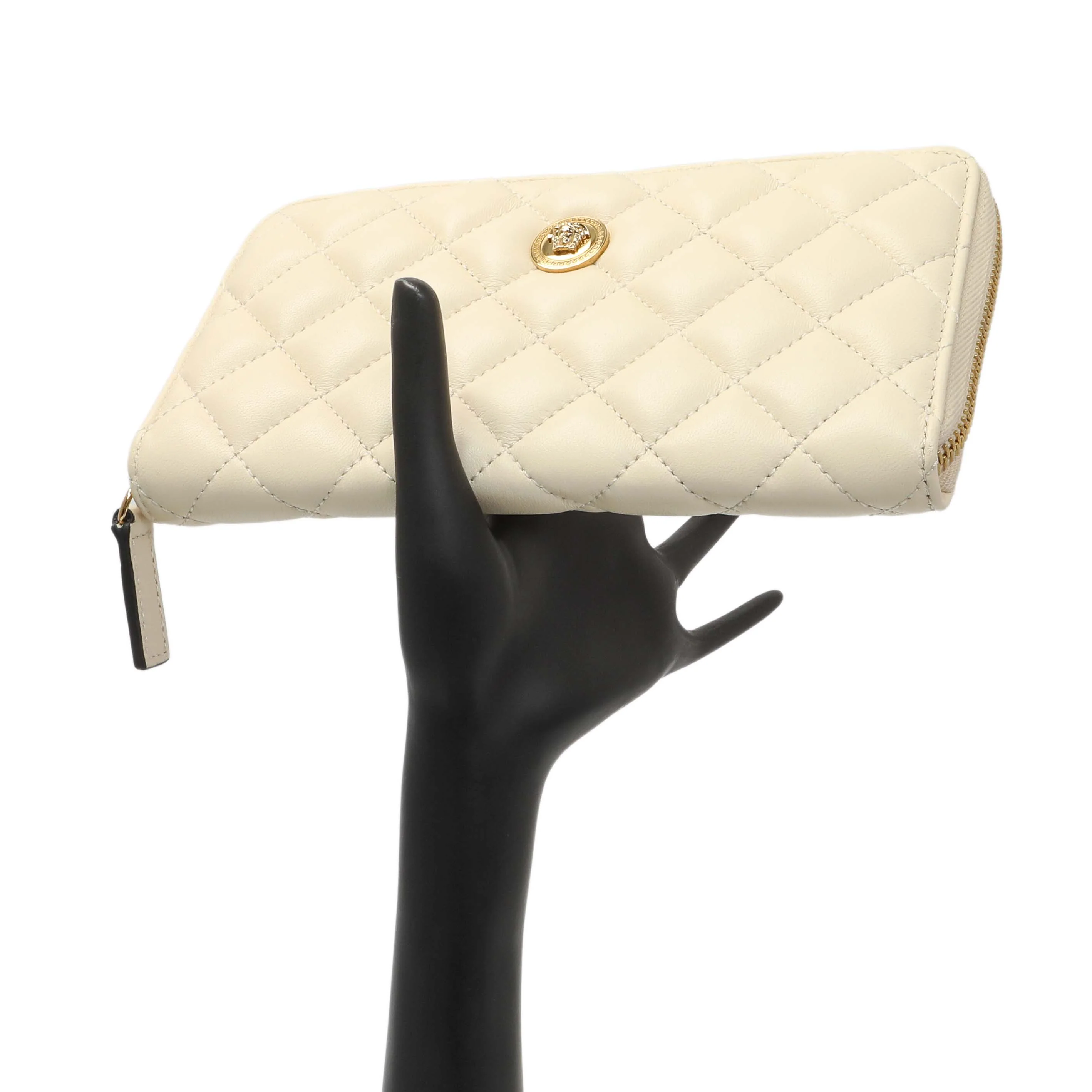 Versace White Nappa Quilted La Medusa Zip Around Wallet - Image 7